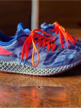 Men’s adidas 4D Run 1.0 Blue Running Sneakers with Bright Orange Laces